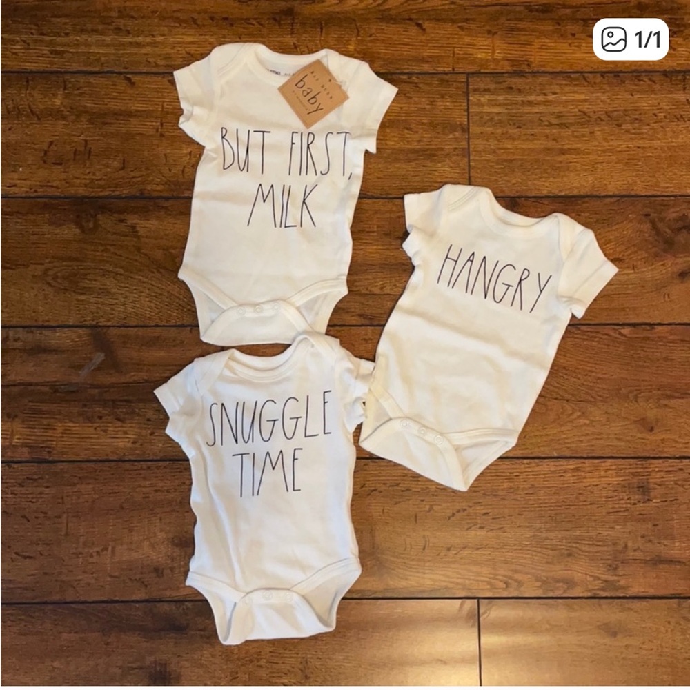 Rae Dunn Cream Baby Bodysuits Trio